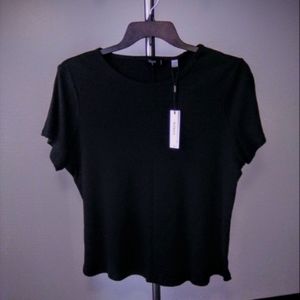 T TAHARI Short Sleeve Ribbed Knit Black Top Pima/Modal/Spandex Blend Size 1X